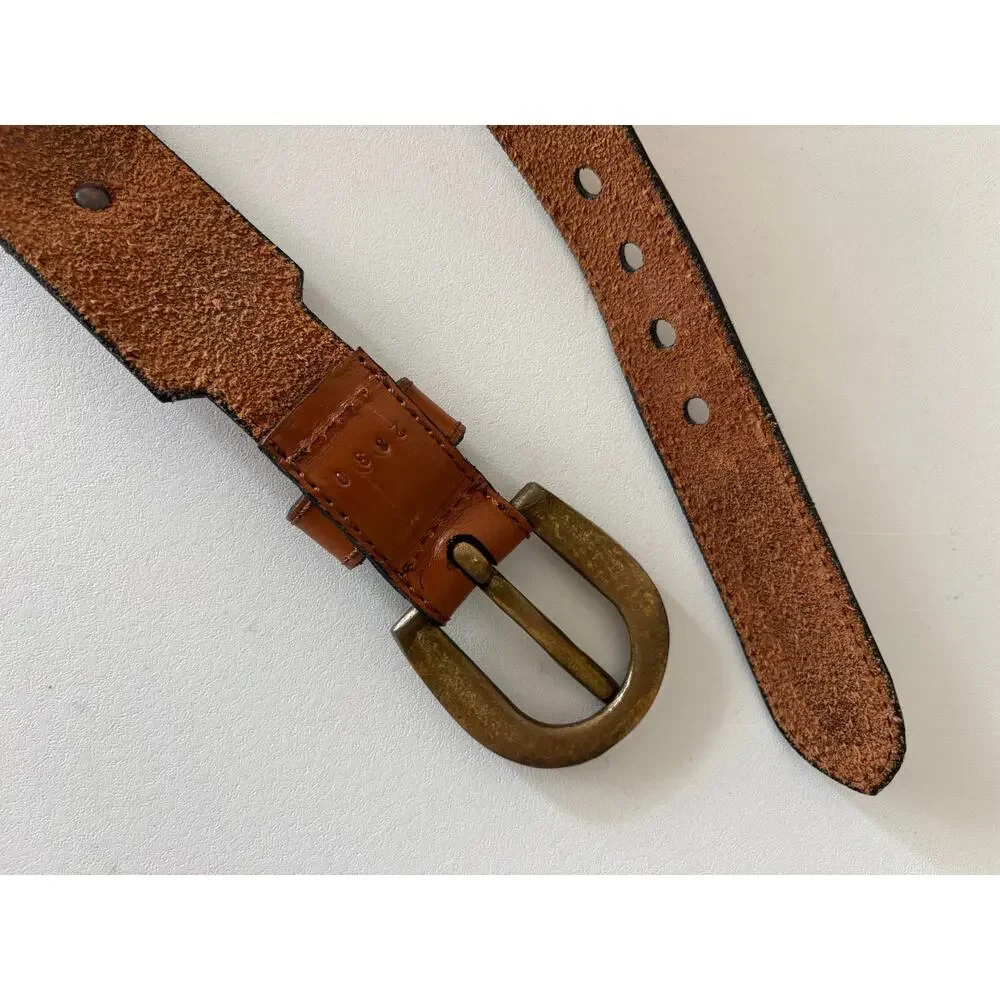 Vintage Western Brown Leather Belt With Metal Detailing cowboy cowgirl rodeo